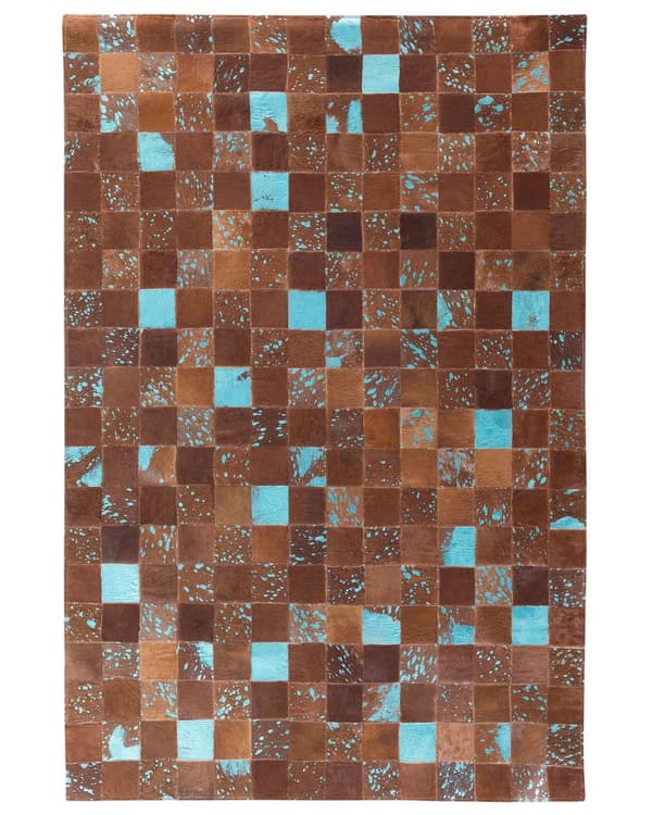 Gulvtæppe Brun Flerfarvet Læder Filt 160 x 230 cm Blødt Patchwork Ternet Koskind Soveværelse Stue Entré Moderne Spisebord Indretning Tilbehør