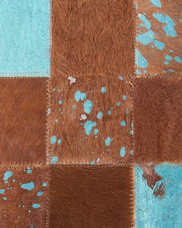 Gulvtæppe Brun Flerfarvet Læder Filt 160 x 230 cm Blødt Patchwork Ternet Koskind Soveværelse Stue Entré Moderne Spisebord Indretning Tilbehør