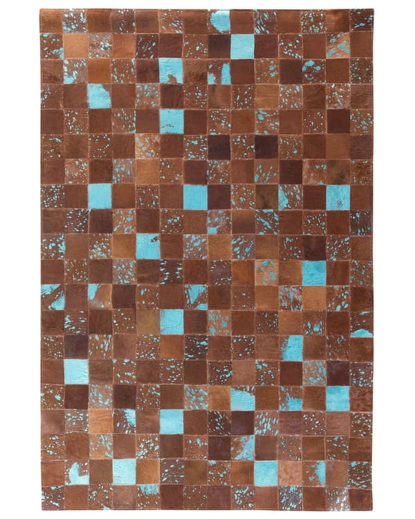 Gulvtæppe Brun Flerfarvet Læder Filt 160 x 230 cm Blødt Patchwork Ternet Koskind Soveværelse Stue Entré Moderne Spisebord Indretning Tilbehør