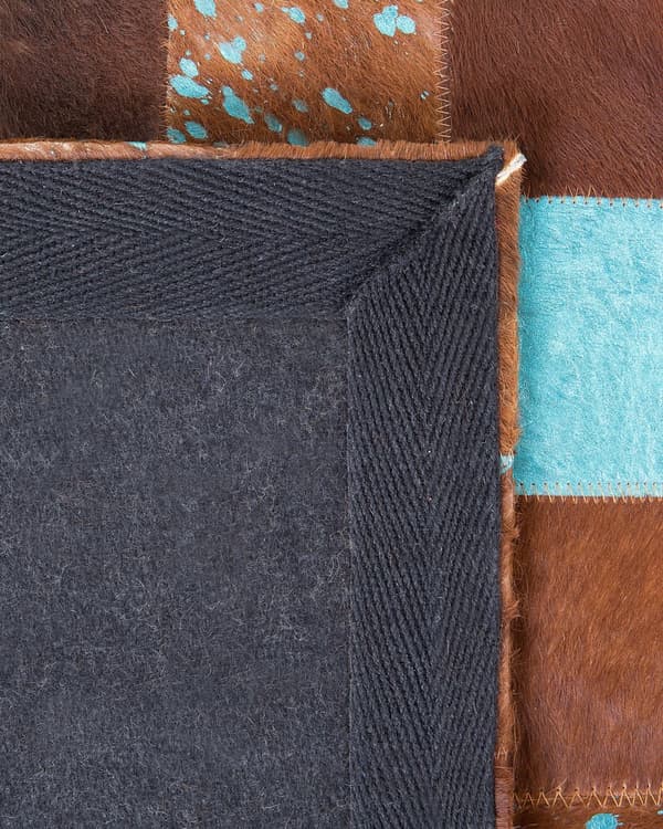 Gulvtæppe Brun Flerfarvet Læder Filt 80 x 150 cm Blødt Patchwork Ternet Koskind Soveværelse Stue Entré Moderne Spisebord Indretning Tilbehør