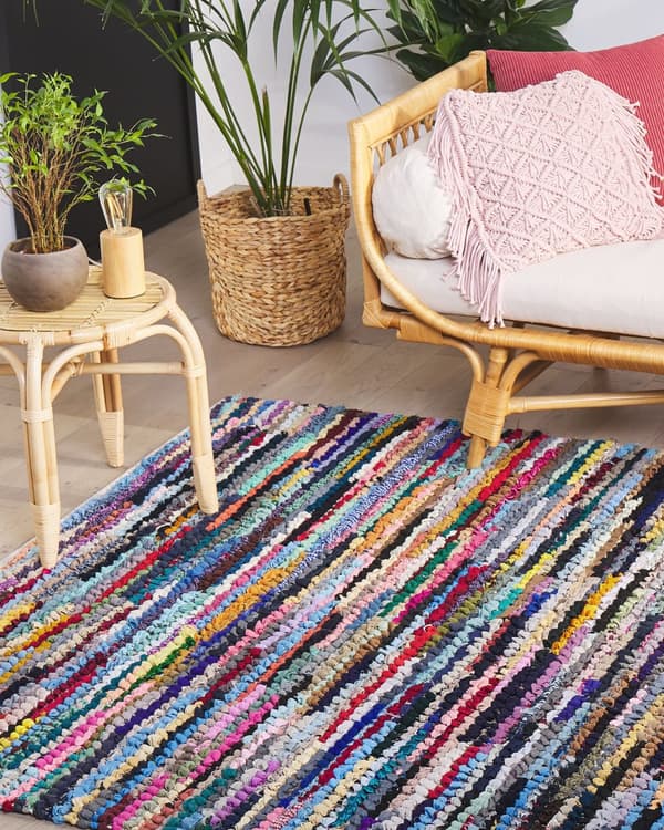 Kludetæppe Flerfarvet med Bomuld 140 x 200 cm Rektangulært Håndvævet Orientalsk Boho Stil