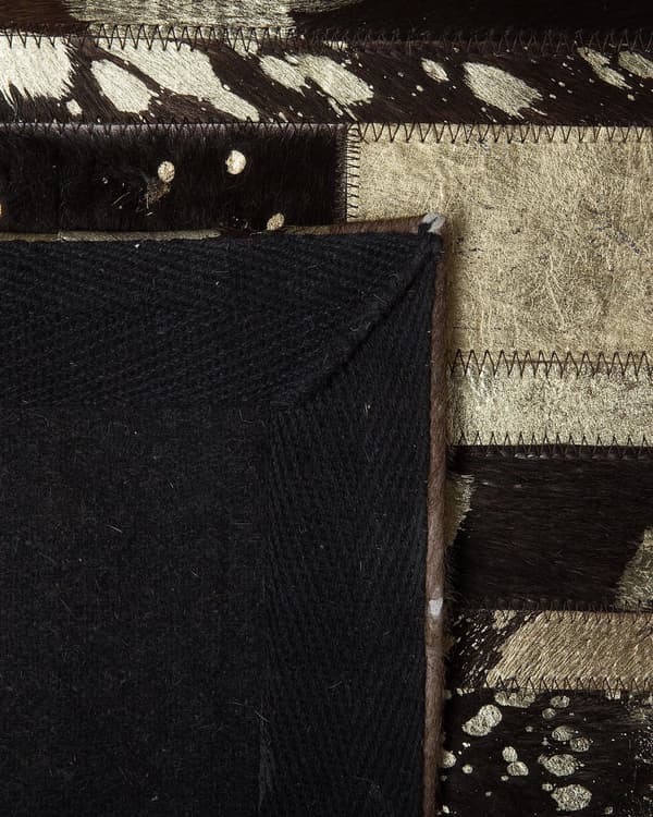 Gulvtæppe Brun Læder og Filt 160 x 230 cm Rektangulær Patchwork Koskind Stribet Mønster Soveværelse Stue Entré Boho Retro Indretning Tilbehør