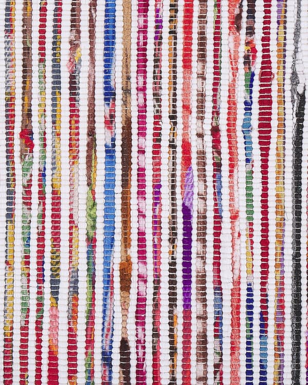 Gulvtæppe Flerfarvet Bomuld Polyester 160 x 230 cm Håndvævet Abstrakt Stribet Kludetæppe Mønster boho stil Stuen Soveværelset Indretning Retro