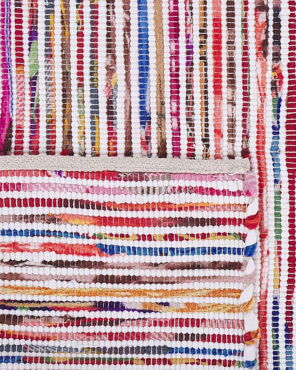 Gulvtæppe Flerfarvet Bomuld Polyester 160 x 230 cm Håndvævet Abstrakt Stribet Kludetæppe Mønster boho stil Stuen Soveværelset Indretning Retro