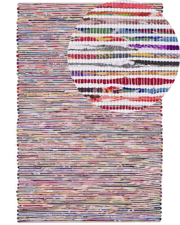 Gulvtæppe Flerfarvet Bomuld Polyester 160 x 230 cm Håndvævet Abstrakt Stribet Kludetæppe Mønster boho stil Stuen Soveværelset Indretning Retro