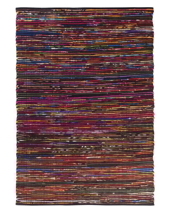 Gulvtæppe Flerfarvet Bomuld Polyester 140 x 200 cm Håndvævet Abstrakt Stribet Kludetæppe Mønster boho stil Stuen Soveværelset Indretning Retro