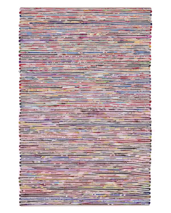 Gulvtæppe Flerfarvet Bomuld Polyester 140 x 200 cm Håndvævet Abstrakt Stribet Kludetæppe Mønster boho stil Stuen Soveværelset Indretning Retro