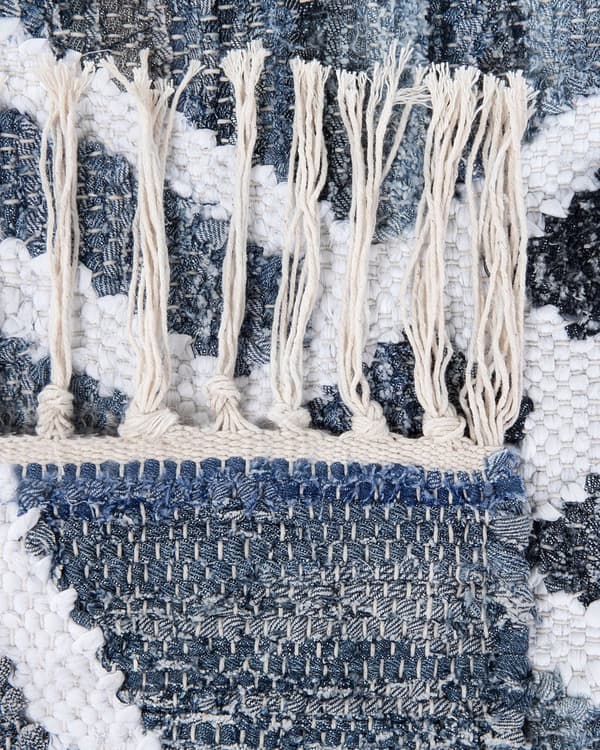 Gulvtæppe Blå Bomuld og Denim 140 x 200 cm Blød Rektangulær Espalier Firkløver Mønster Håndvævet Korthåret med Frynser af Høj Kvalitet