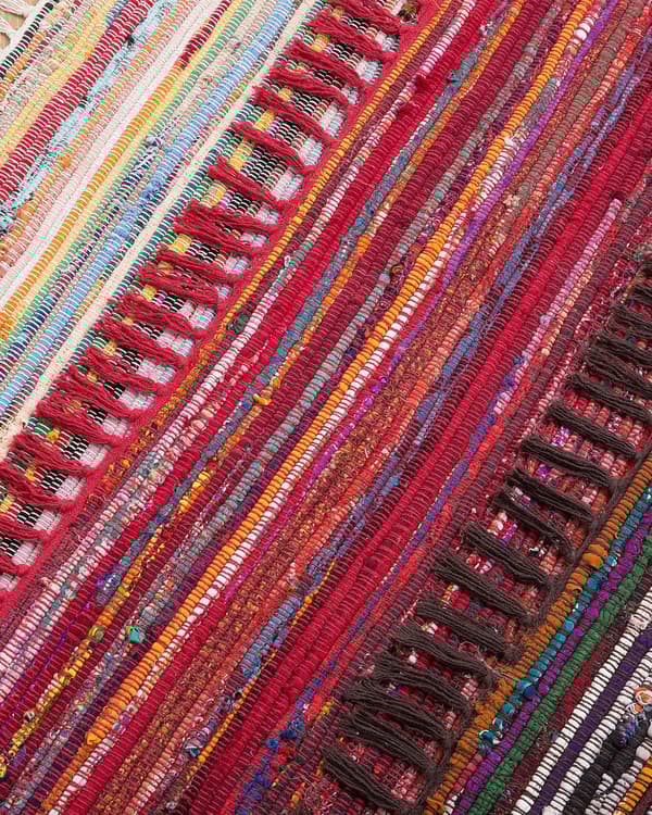 Gulvtæppe Flerfarvet Bomuld og Polyester 140x200 cm Håndvævet Hippie Kludetæppe med Dekorative Frynser Boho stil til Stuen Soveværelse Dekor