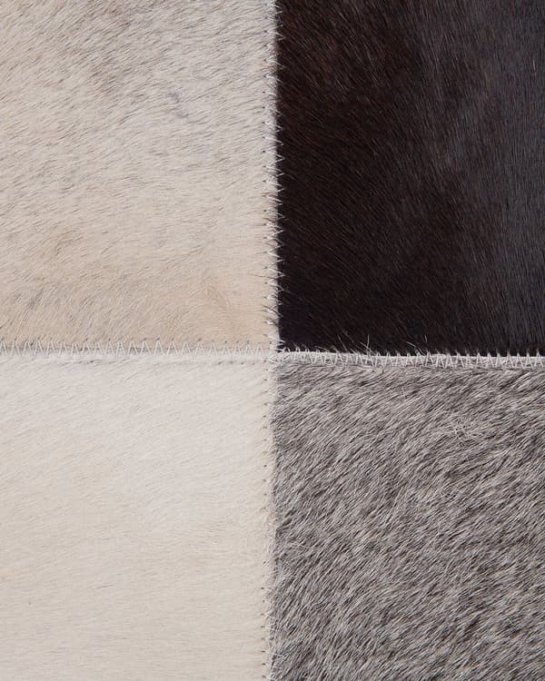 Brunt og beige læder tæppe 160x230 cm geometrisk mønster patchwork håndvævet til stue soveværelse moderne rustik stil