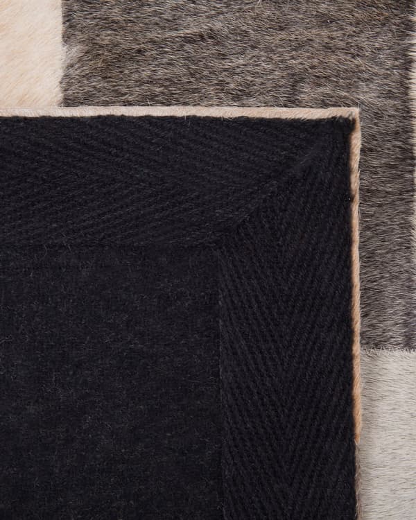 Brunt og beige læder tæppe 160x230 cm geometrisk mønster patchwork håndvævet til stue soveværelse moderne rustik stil