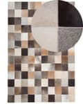 Miniatyrbillede 1 af 6: Brunt og beige læder tæppe 160x230 cm geometrisk mønster patchwork håndvævet til stue soveværelse moderne rustik stil