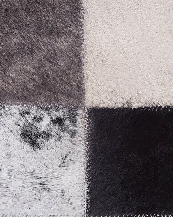 Gulvtæppe Sort Brun Grå Læder Filt 80 x 150 cm Moderne Lædertæppe Patchwork Ternet Mønster Koskind Håndvævet til Stue Soveværelse Moderne