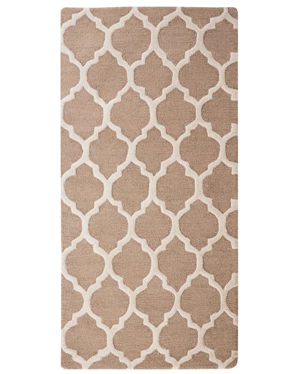 Uldtæppe Beige 80 x 150 cm Marokkansk Kløver Håndtuftet Løber i Orientalsk stil