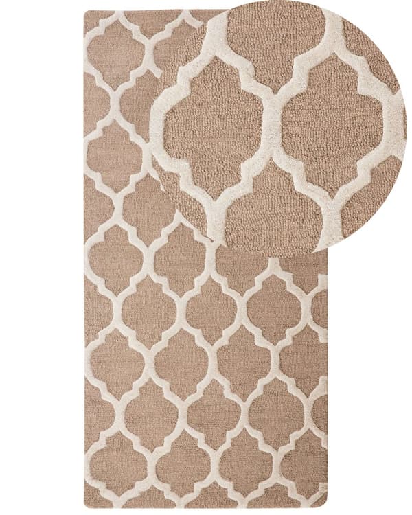 Uldtæppe Beige 80 x 150 cm Marokkansk Kløver Håndtuftet Løber i Orientalsk stil