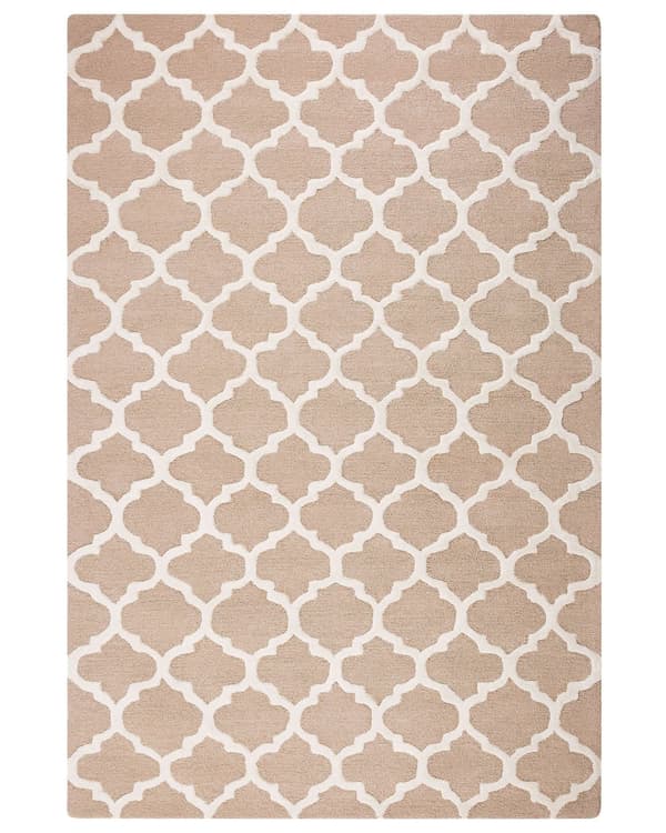Uldtæppe Beige 160 x 230 cm Marokkansk Kløver Håndtuftet Løber i Orientalsk Stil
