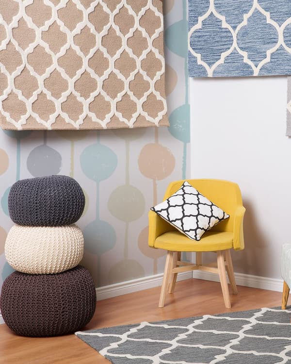 Uldtæppe Beige 160 x 230 cm Marokkansk Kløver Håndtuftet Løber i Orientalsk Stil