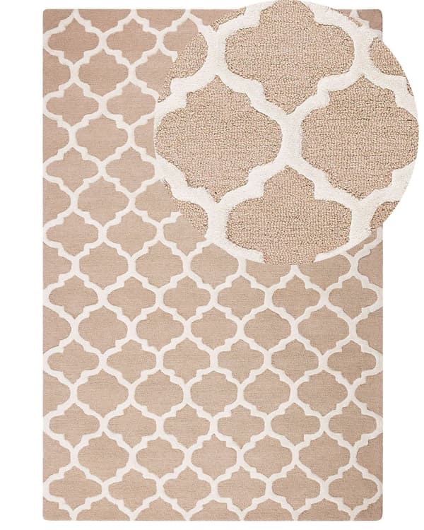 Uldtæppe Beige 160 x 230 cm Marokkansk Kløver Håndtuftet Løber i Orientalsk Stil