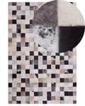 Miniatyrbillede 1 af 6: Gulvtæppe Sort Brun Grå Læder Filt 160 x 230 cm Moderne Lædertæppe Patchwork Ternet Mønster Koskind Håndvævet til Stue Soveværelse Moderne