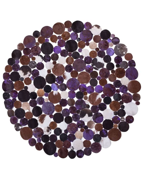 Matto violetti monivärinen 140 cm pyöreä lehmännahka huopa käsintehty tilkkutäkki