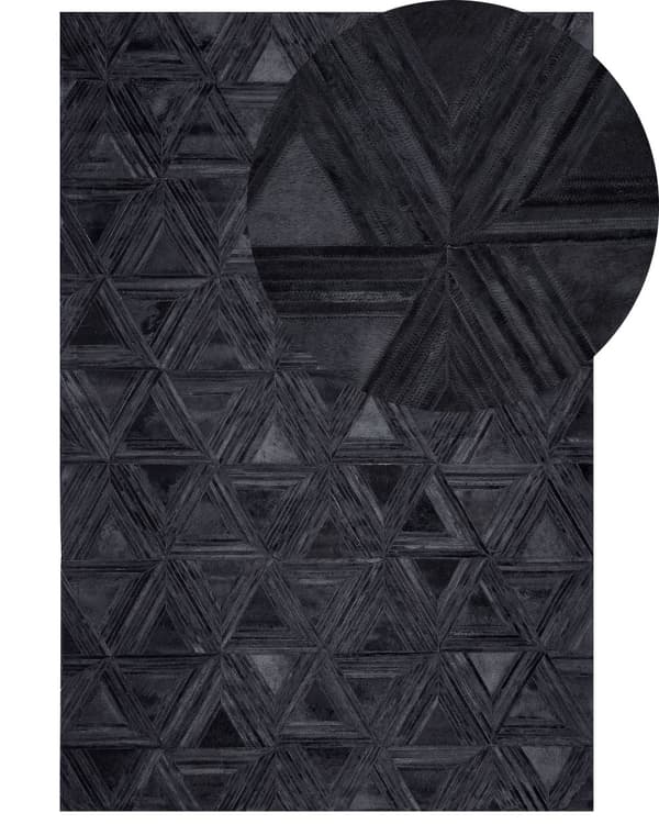 Matta Svart Koskinn Läder 200 x 140 cm Mönster Handgjord Kort lugg Modern