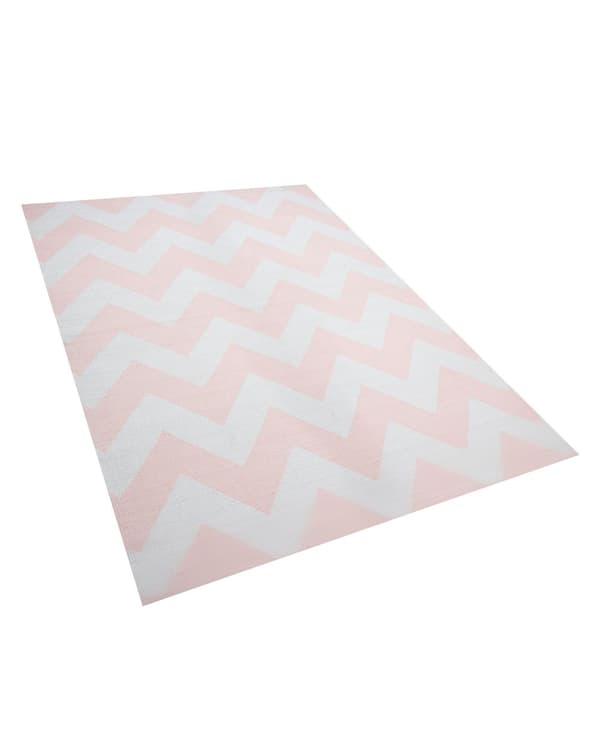 Matto vaaleanpunainen valkoinen PVC polyesteri 140 x 200 cm kalanruotokuvio käsintehty sisälle ulos moderni
