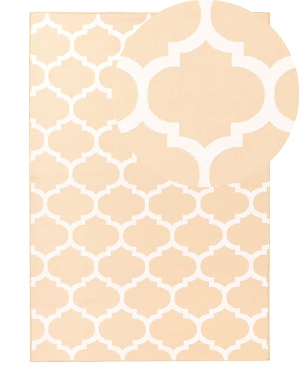 Matto beige PVC polyesteri 140 x 200 cm käsintehty kaksipuolinen trellis-kuvio sisälle ulos moderni