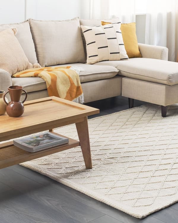 Matta Off-White Ull med Viskos 140 x 200 cm Rektangulär Handvävd Boho