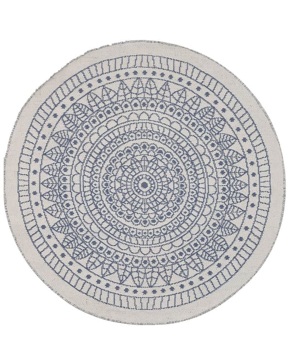 Inomhus Utomhus Matta Rund 140 cm av Syntetiskt Material i Blå och Beige Färg