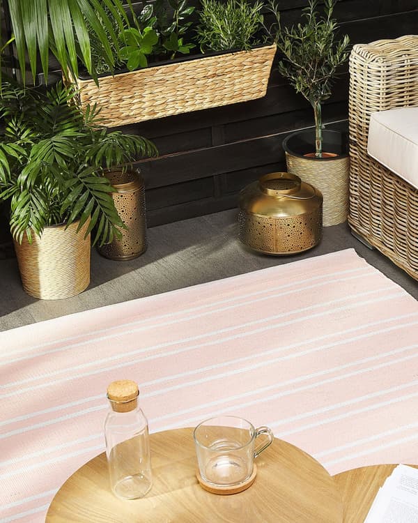 Inomhus Utomhus Rektangulär Vändbar Matta 140 x 200 cm av Syntetiskt Material i Rosa Färg