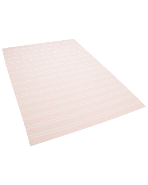 Matto vaaleanpunainen PVC polyesteri 140 x 200 cm kaksipuolinen raidallinen sisälle ulos moderni