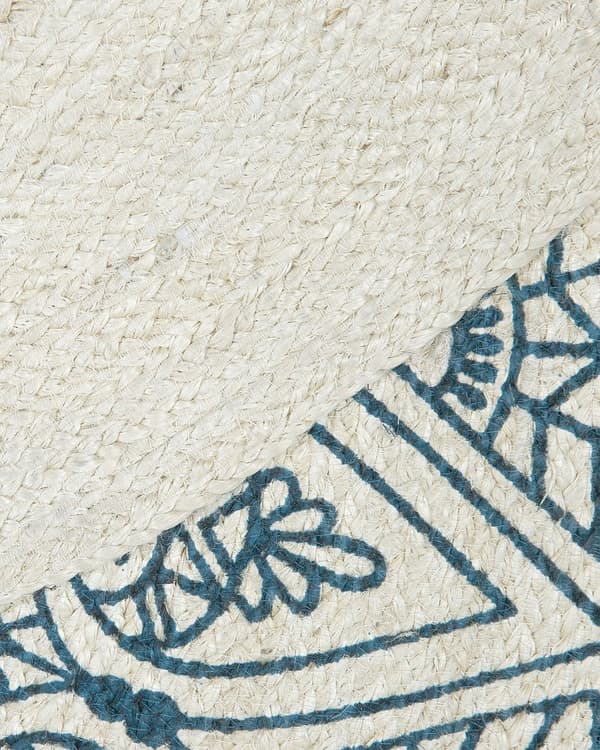 Matto beige sininen juutti ⌀ 120 cm pyöreä itämainen kuvio käsintehty boho tyyli