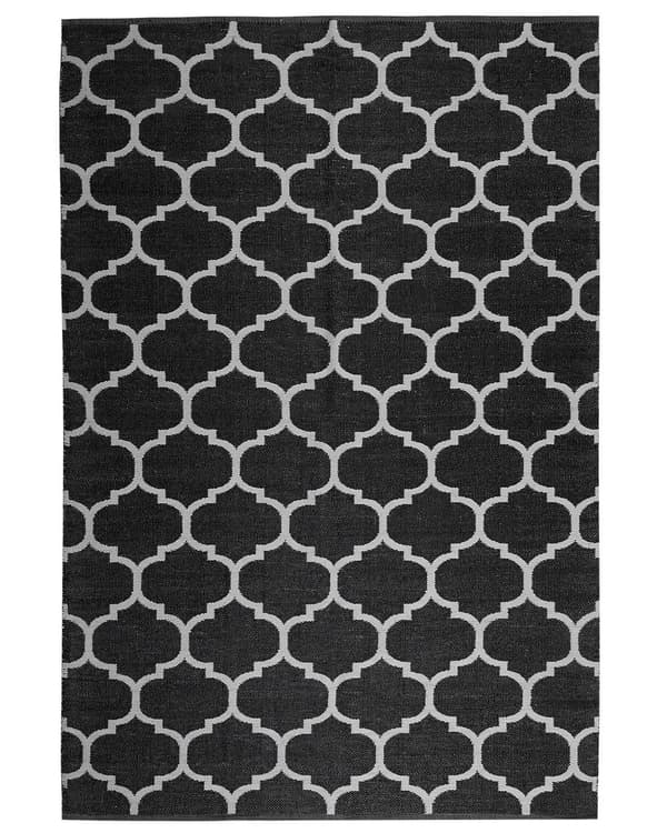 Rektangulär Utomhus Inomhus Matta 140 x 200 cm Vändbar av Syntetiskt Material med Geometriskt Mönster i Svart och Vit Färg