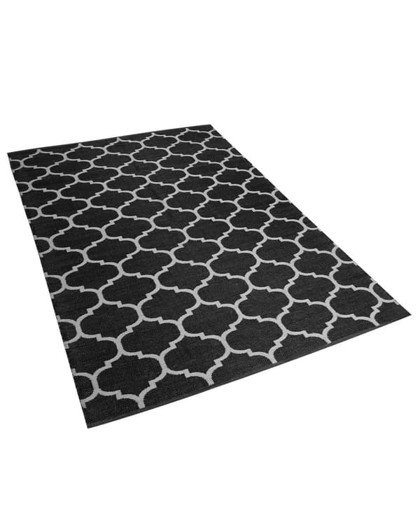 Rektangulär Utomhus Inomhus Matta 160 x 230 cm Vändbar av Syntetiskt Material med Geometriskt Mönster i Svart och Vit Färg