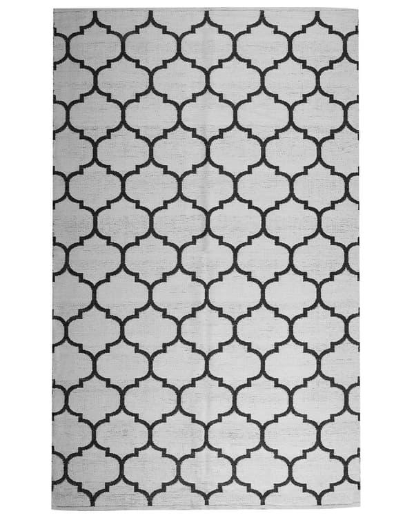 Rektangulär Utomhus Inomhus Matta 160 x 230 cm Vändbar av Syntetiskt Material med Geometriskt Mönster i Svart och Vit Färg
