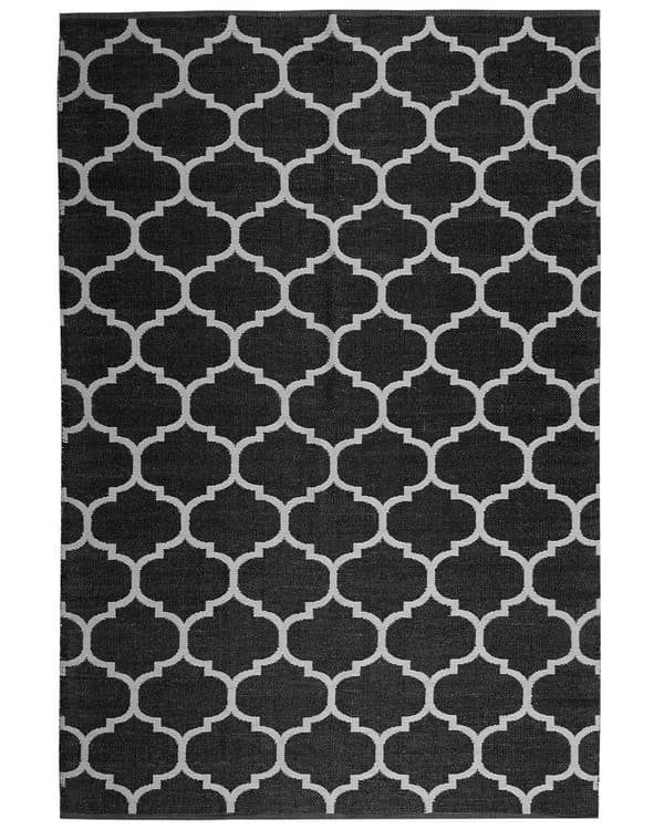 Rektangulär Utomhus Inomhus Matta 160 x 230 cm Vändbar av Syntetiskt Material med Geometriskt Mönster i Svart och Vit Färg
