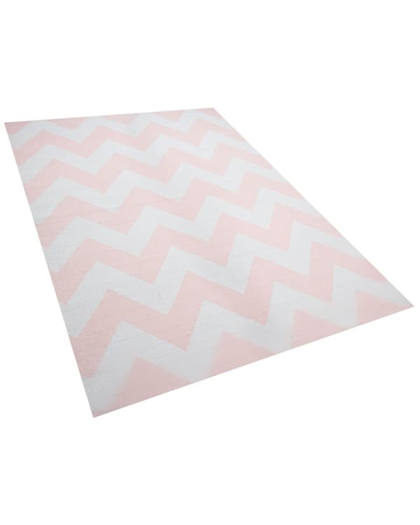 Lyserød Tæppe 160 x 230 cm Zigzag Mønster Korthår Stue Soveværelse