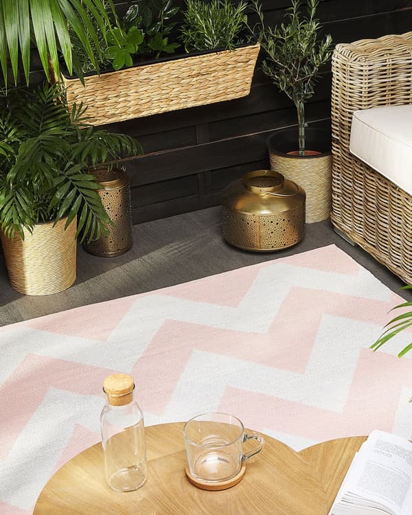 Lyserød Tæppe 160 x 230 cm Zigzag Mønster Korthår Stue Soveværelse