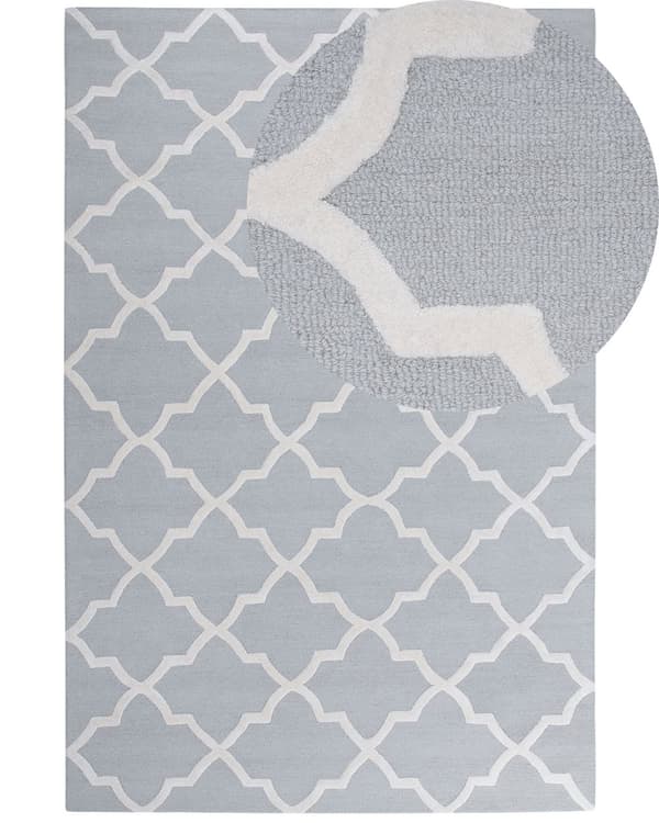 Matta Grå Ull 200 x 300 cm Spalje Quatrefoil Mönster Handtuftad Orientalisk Marockansk Klöver