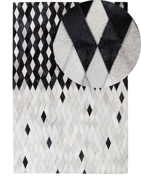 Skinnmatta Svart och Vit 160 x 230 cm Modern Lappmönster Handgjord