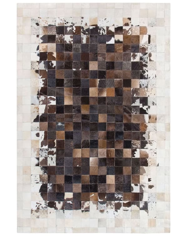 Matto ruskea beige lehmännahka 160 x 230 cm käsintehty tilkkukuvio suorakulmio moderni tyyli