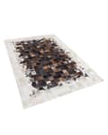 Miniatyrbild 4 av 7: Matta Brun med Beige Läder 160 x 230 cm Modern Patchwork Kohud Handgjord