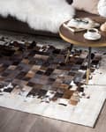 Miniatyrbild 2 av 7: Matta Brun med Beige Läder 160 x 230 cm Modern Patchwork Kohud Handgjord