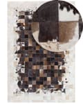 Miniatyrbild 1 av 7: Matta Brun med Beige Läder 160 x 230 cm Modern Patchwork Kohud Handgjord