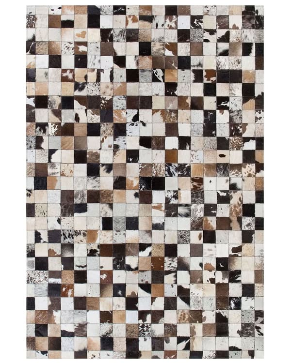 Matta Brun Beige Läder 160 x 230 cm Modern Patchwork Koskinn Handgjord