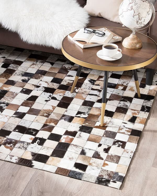 Matta Brun Beige Läder 160 x 230 cm Modern Patchwork Koskinn Handgjord