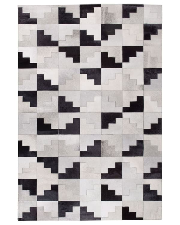 Skinnmatta Svart med Grå 160 x 230 cm Modern Patchwork Handgjord Rektangulär Matta