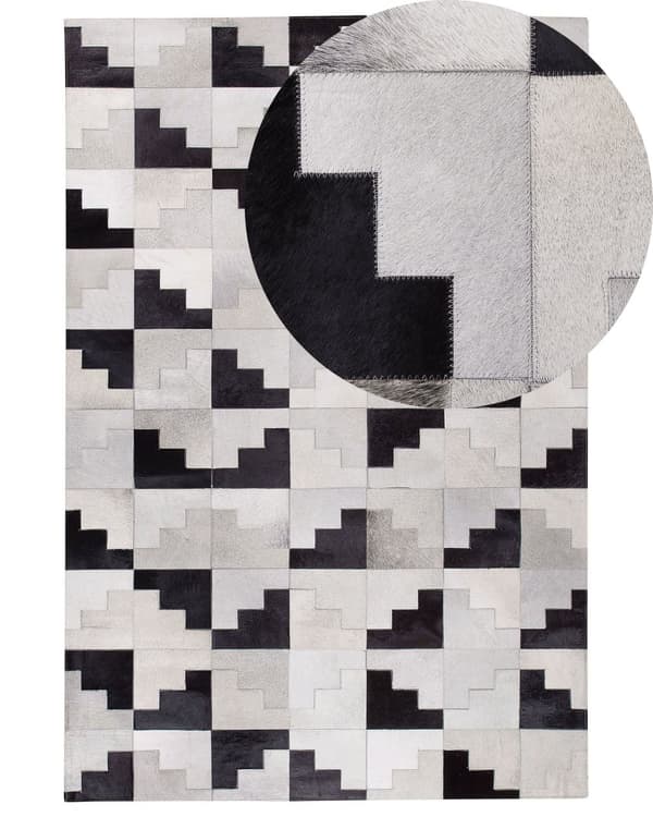 Skinnmatta Svart med Grå 160 x 230 cm Modern Patchwork Handgjord Rektangulär Matta
