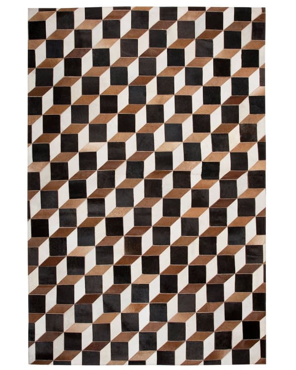 Matta Brun Läder 140 x 200 cm Modern Lappmönster Koskinn 3D Mönster Handgjord Rektangulär Matta