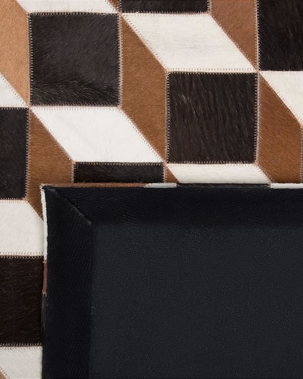Matta Brun Läder 140 x 200 cm Modern Lappmönster Koskinn 3D Mönster Handgjord Rektangulär Matta